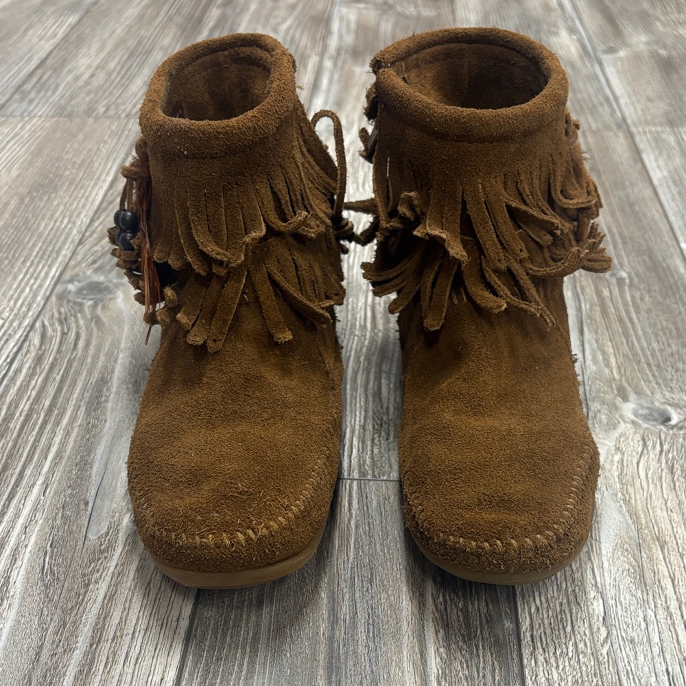Minnetonka Leather Fringe Booties